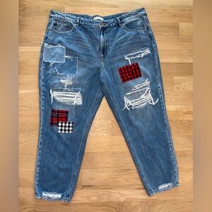 KanCan Maurices Size 22 Plus Distressed Buffalo Plaid Patch Ankle Jeans
